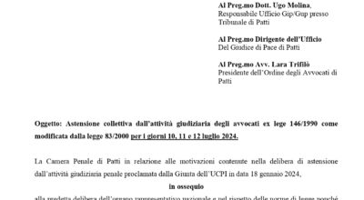 ASTENSIONE COLLETTIVA CAMERA PENALE LUGLIO 2024